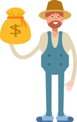 Farmer Character Holding Dollar Sack
