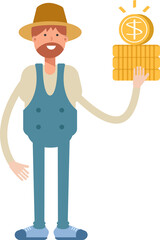Farmer Character Holding Dollar Coins
