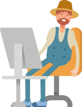 Farmer Character Working on Desktop

