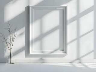 White Frame with Shadows and Vase on Wall Ai generated
