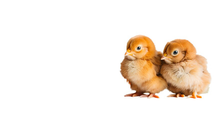 Obraz premium Two Small Chickens Standing Together, cut out Easter symbol