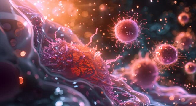 A 3D render of the cell cycle in a cancerous tumor