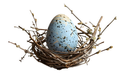 Naklejka na ściany i meble Nest With Blue Egg, cut out Easter symbol