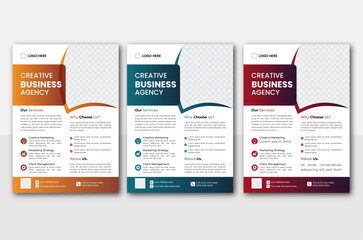 Corporate business flyer template design set with multiple color. Abstract geometric background, modern publication poster magazine, layout in A4 size