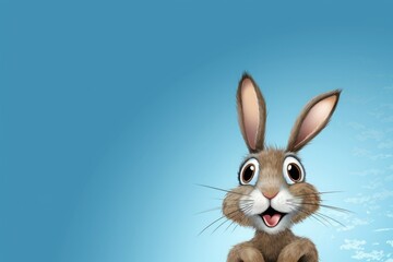 Funny hare on blue background
