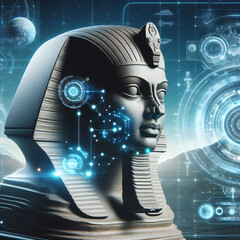 Digital Pharaoh's Throne - Cyberpunk Egyptian Art