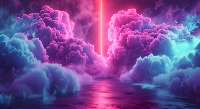 Neon cloud computing temples in a virtual realm