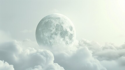 ethereal moonrise amidst the soft whispers of cloudy skies in a tranquil daylight dream