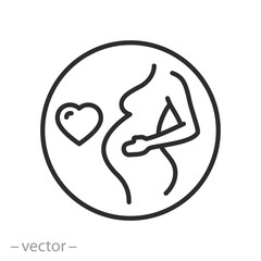 pregnant woman icon, prenatal female concept, period waiting for a child, thin line symbol - editable stroke vector illustration
