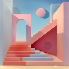 Obraz premium Abstract 3D surrealism background with geometric shapes and pastel colors