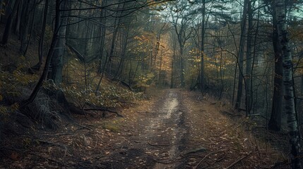 Forest photographs featuring deciduous trees and fallen branches strewn on the forest floor.