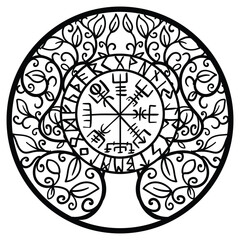 Yggdrasil, the tree of life. Vikings symbol Odin,with futhark runes , YGGDRASIL PAGAN SYMBOLS AND NORSE RUNES	
