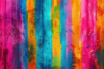 An eye-catching graphic background bursting with vibrant colors, featuring paints and stripes in a splattered/dripped style reminiscent of rainbowcore