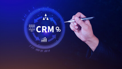 Customer relationship management department, CRM concept, Data exchanges development. customer service, Banking, Techology, Business strategy.