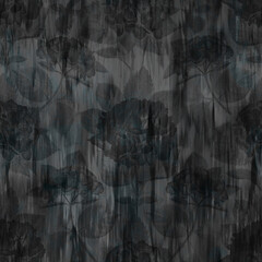 Dark academia floral pattern seamless Vintage gothic flowers watercolor repeat abstract background in black blue colors, Halloween style