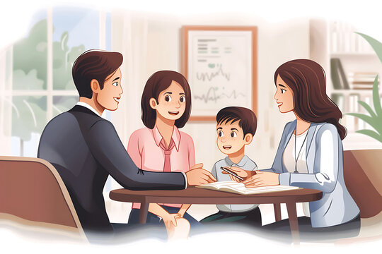 Legal Guardians: Family Couple Consultations with Lawyer or Insurance Agent