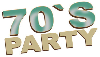 70's party, text design element, isolated on white background