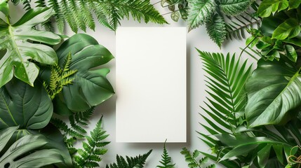 green ferns background with rectangle frame