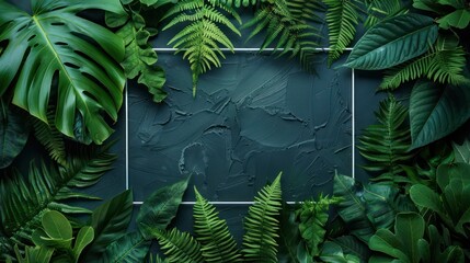 green ferns background with rectangle frame