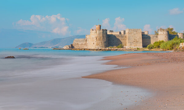 Historical Stone walls of Mamure Castle on Mediterranean coast. Anamur - Mersin, Turkey.