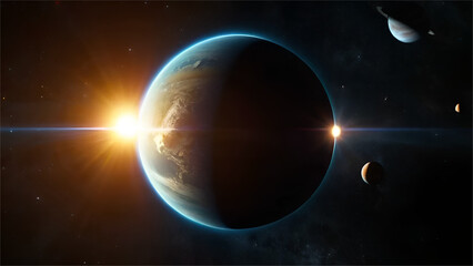 Space background with planets moving around sun on orbits 