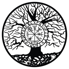 Yggdrasil, the tree of life. Vikings symbol Odin,with futhark runes , YGGDRASIL PAGAN SYMBOLS AND NORSE RUNES	
