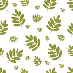 Botanical green plant pattern in flat style on isolated white background. For wallpapers, textiles, prints.