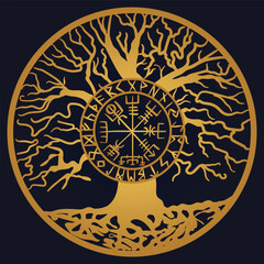 Yggdrasil, the tree of life. Vikings symbol Odin,with futhark runes , YGGDRASIL PAGAN SYMBOLS AND NORSE RUNES	
