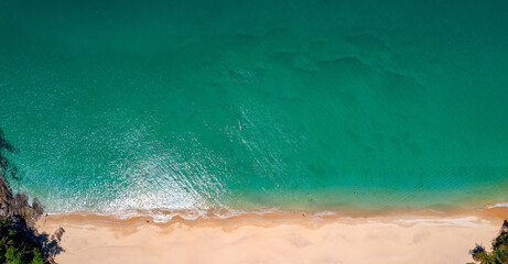 Paradise Thai Phuket, blue sea and sand beach Banana, travel photo Thailand by drone, aerial top...