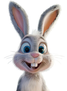 The face of an easter bunny smiling, 3D cartoon character