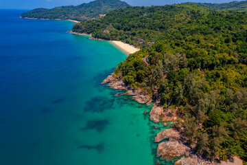 Travel photo Thailand, Aerial top view Phuket with turquoise sea and sand beach Banana