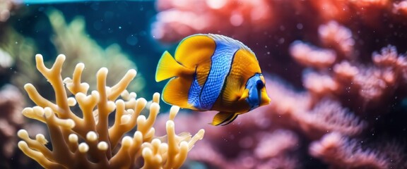 Wonderful and beautiful underwater world with corals and tropical fish