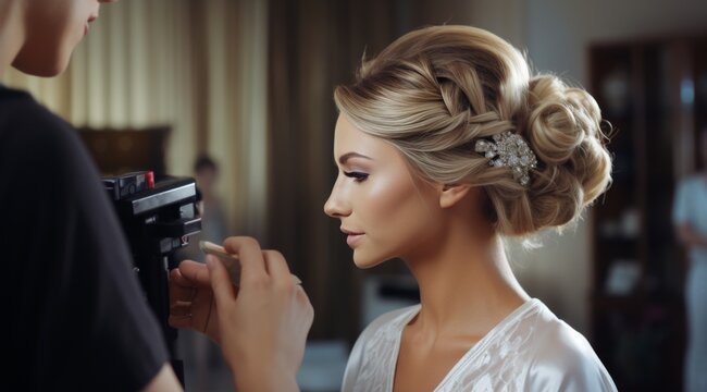 Classic Bridal Updo with Elegant Earrings.