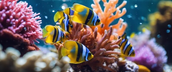 Wonderful and beautiful underwater world with corals and tropical fish