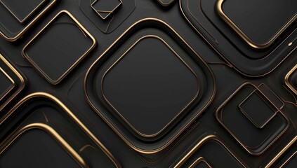 an ornate black and gold background with square borders Generative AI