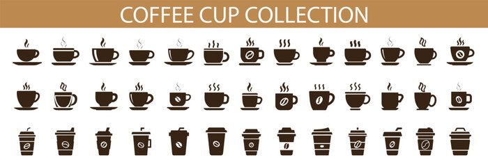 Coffee cup icon vector set. Various cups of coffee.. Hot drink silhouette. 