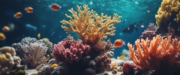 Naklejka na ściany i meble Wonderful and beautiful underwater world with corals and tropical fish