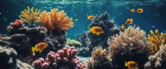 Wonderful and beautiful underwater world with corals and tropical fish