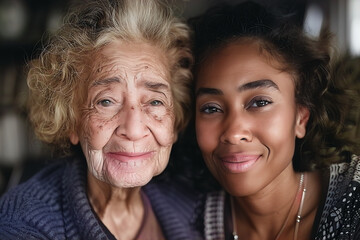Portrait of a senior woman and her home caregiver