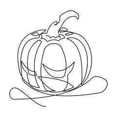 Pumpking single continuous one line out line vector art  drawing  and tattoo design
