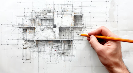 The architect draws the layout of a modern house,Generated by AI