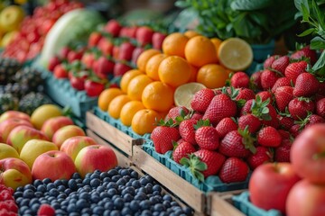 An array of fresh fruits displayed at market stalls, highlighting the abundance and variety of choices available to consumers