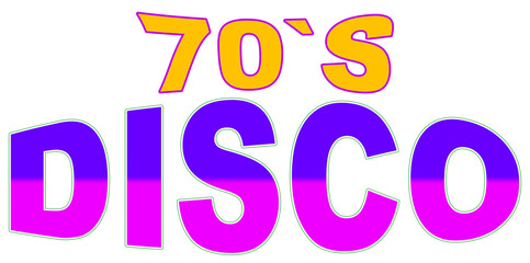 70's party, text design element, isolated on white background