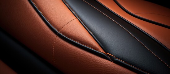 A detailed close-up view of a leather seat featuring intricate stitching patterns. The leather is smooth and well-preserved, showcasing the craftsmanship of the stitching work. - obrazy, fototapety, plakaty