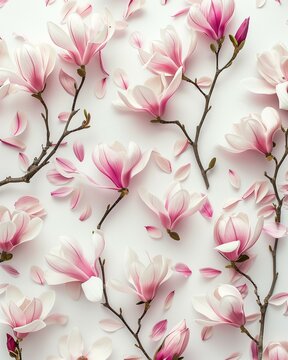 Fototapeta Minimal flat lay pattern with magnolia. Minimal spring concept in pastel color combination.