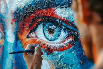 Artist Painting a Colorful Eye on the Street