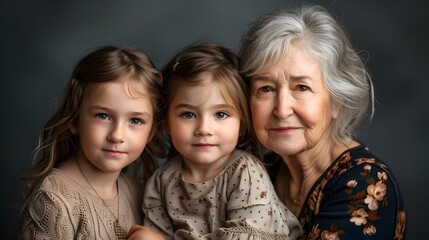 Three Generations - Portrait of Two Little Girls and their Grandmother