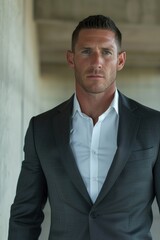 In the website photograph, an ex-military vibe emanates from a Navy SEAL man, elegantly attired in casual business wear including a suit jacket and shirt