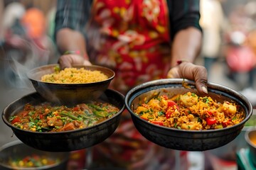 Woman Preparing Food in Indian Market