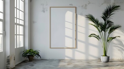 Minimalist Empty Room with Frame and Plants in 32k UHD Style